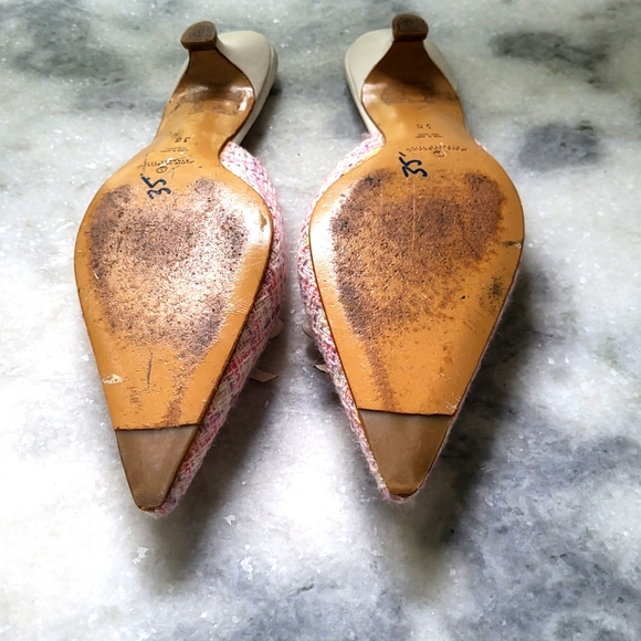 Jaime Mascaro Pink & White Sexy Kitten Heel Slip on Shoes $250 Retail! - Picture 6 of 6